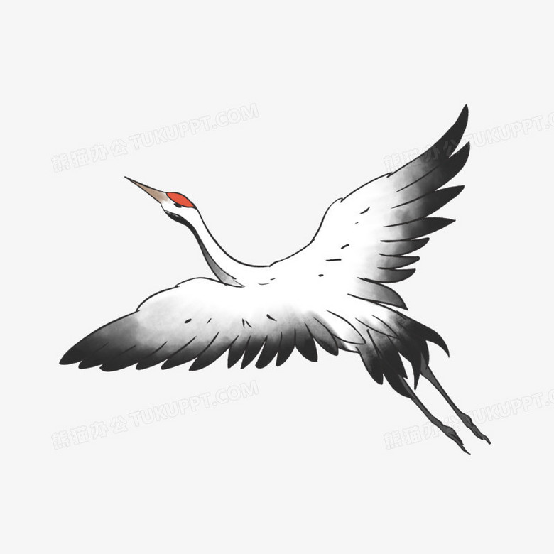 上海軟件設計中的手繪水墨飛翔仙鶴素材應用